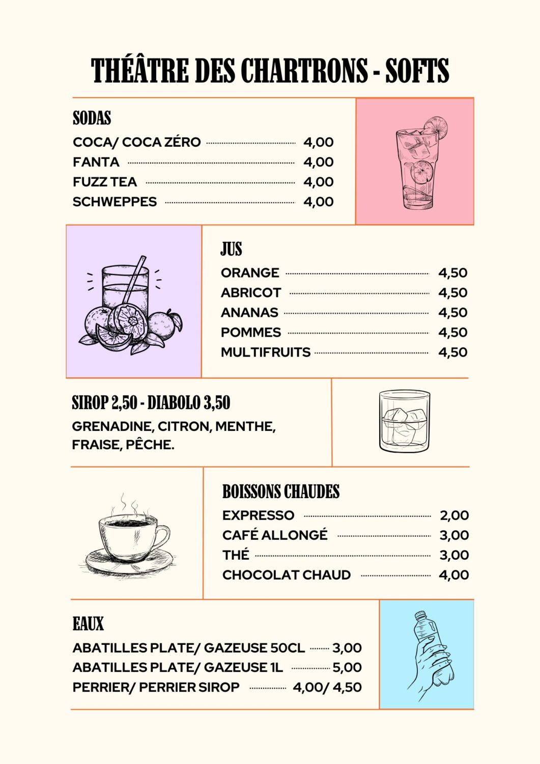 Carte des boissons au Bistrot du Théâtre